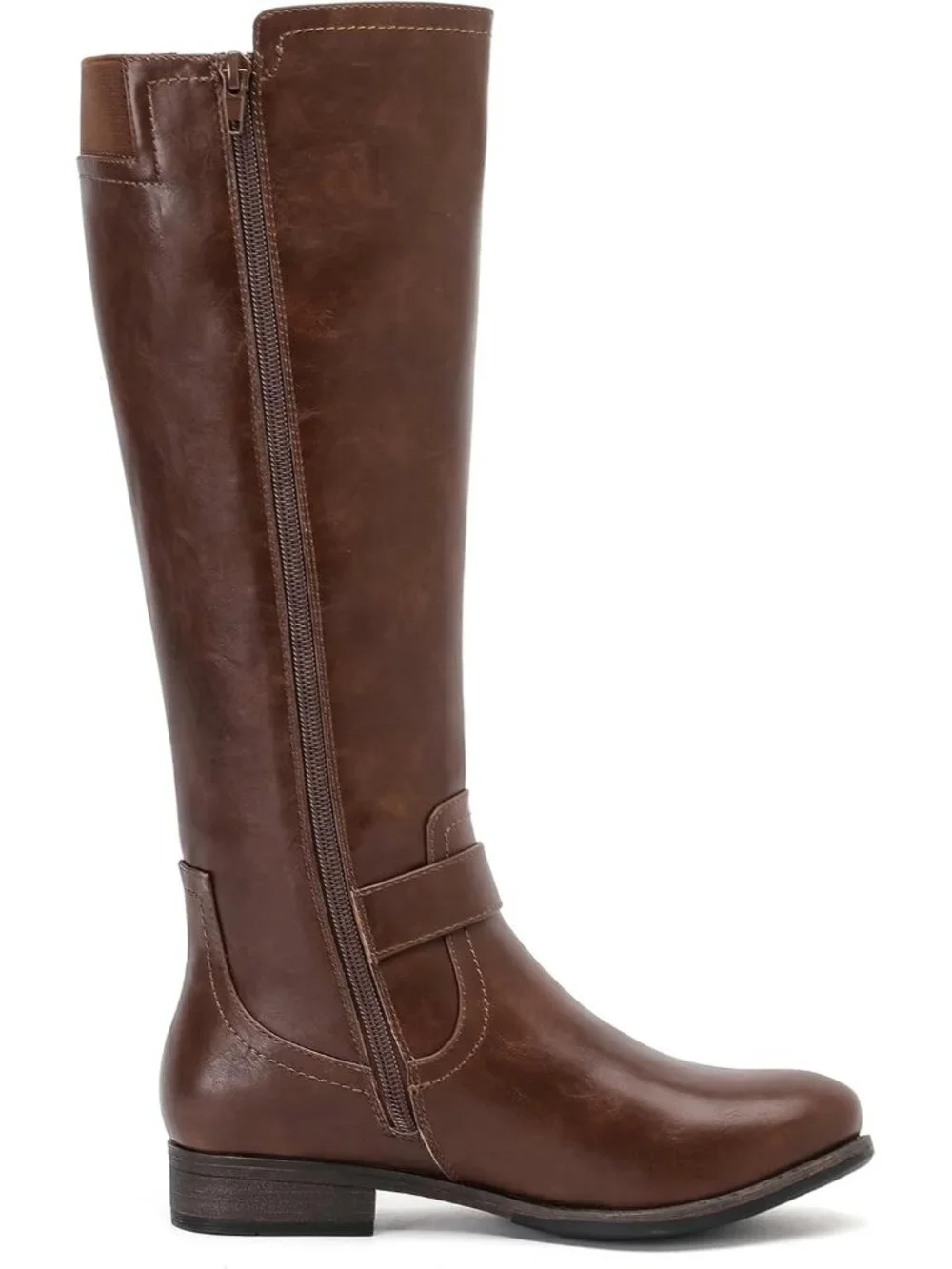 Women's Brown Platform Slouchy Side Zipper Comfort Round Toe Knee High Boots